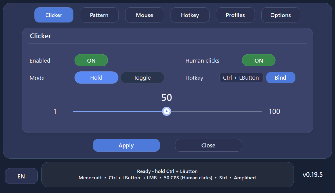 Kofge-Clicker v0.19.5 main interface in English